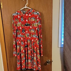 Red Patterned Long Sleeve Dress